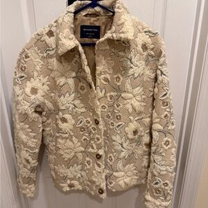 Abercrombie & Fitch Floral Teddy Jacket - Cream and Tan